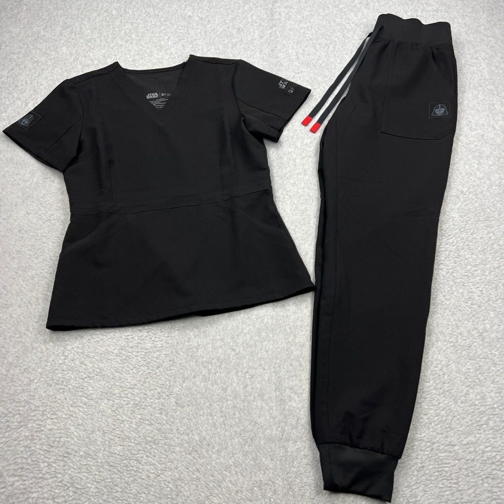 FIGS Star Wars Scrub Set Womens XS Black Darth Vader Dark Side V-Neck Top Jogger